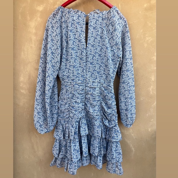 ASTR Blue Floral Tiered Ruffles Lagenlook Mini Dress XS - Picture 4 of 11